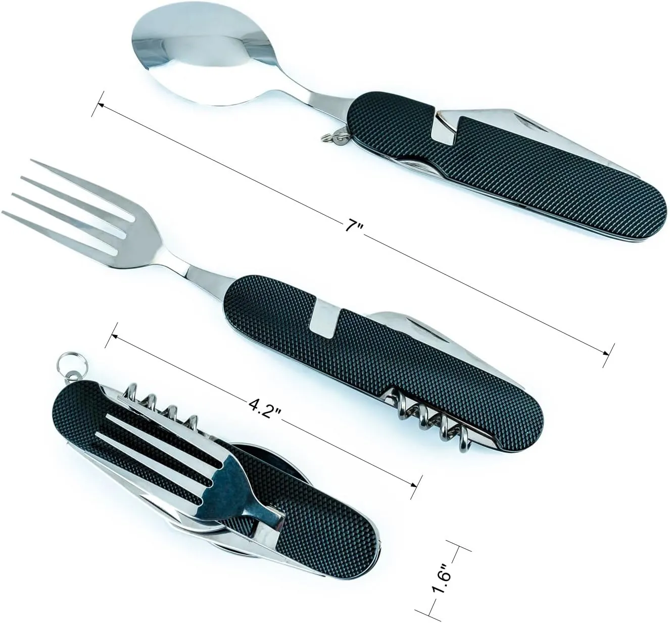 6-in-1 Multi-Function Camping Utensil Flatware Set Detachable Spoon Fork Knife Combo Mess Kit with Carrying Pouch (Black   Green)