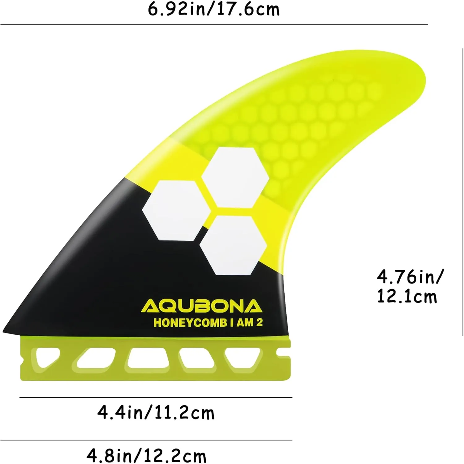 AQUBONA Dual Tab II G5 Tri Fin Set Surfboard Fins Fiberglass Fins for Surfing with Fin Bag Key Screw (Yellow, Single Tab) (Yellow)
