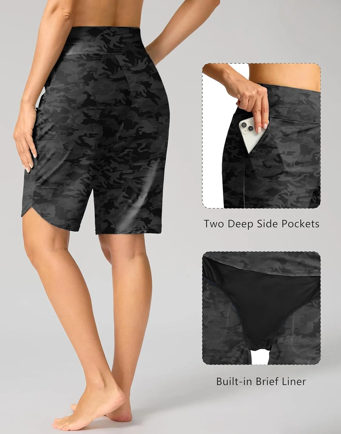 G Gradual Women's High Waisted Swim Board Shorts 11" Knee Length Beach Swimming Long Shorts for Women with Pockets Liner