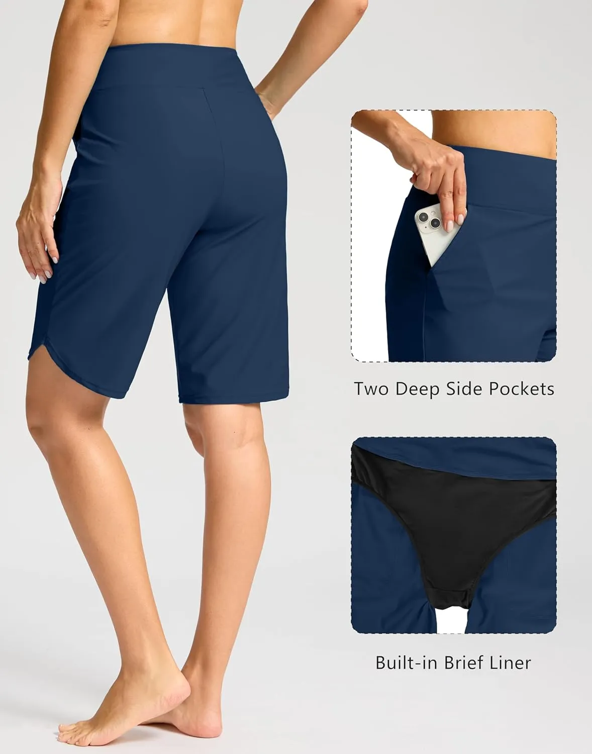 G Gradual Women's High Waisted Swim Board Shorts 11" Knee Length Beach Swimming Long Shorts for Women with Pockets Liner