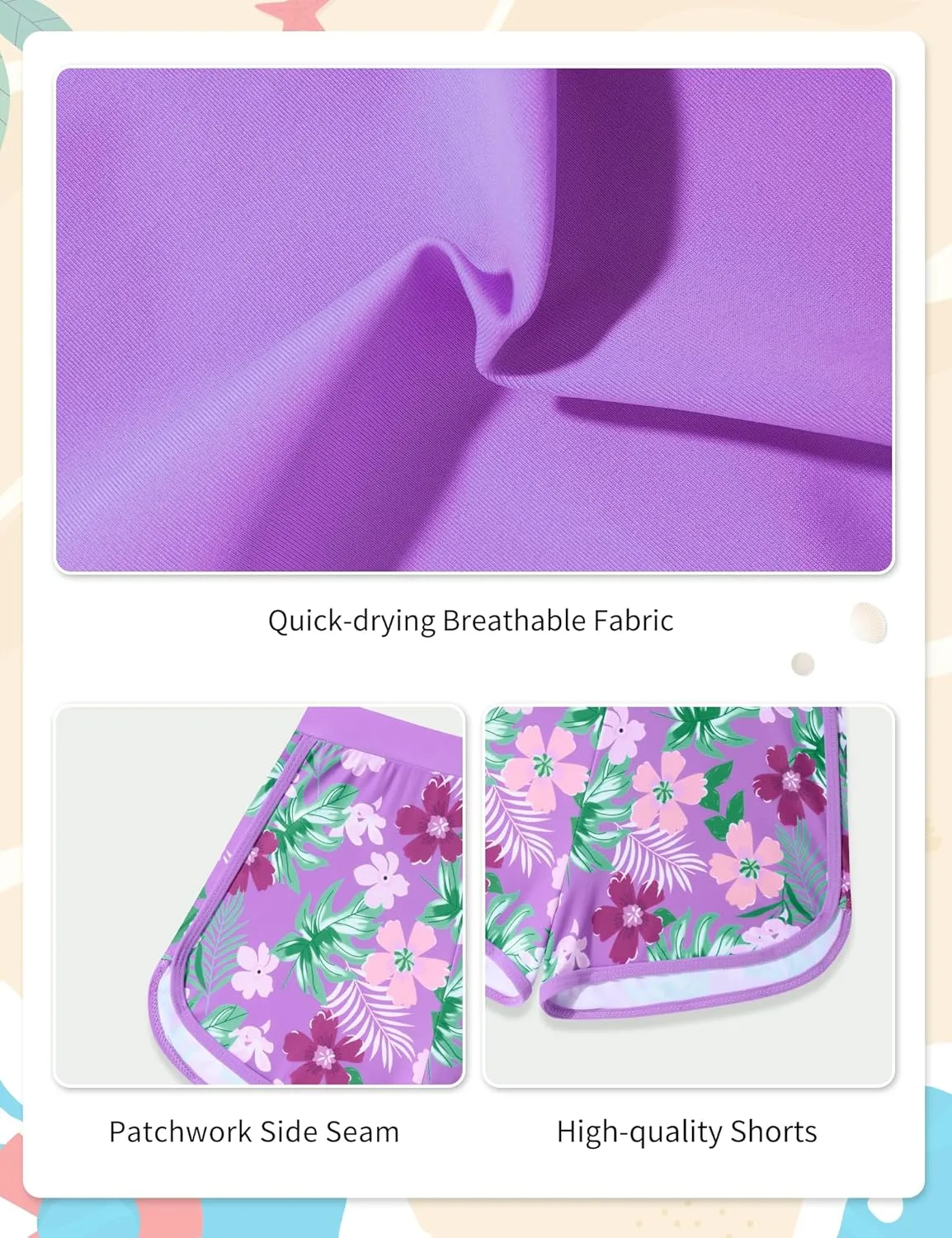 Girls Swimsuit 3 Piece Bikini Set with Shorts Tropical Floral Print Bathing Suit Girls' Swimwear 7-16T