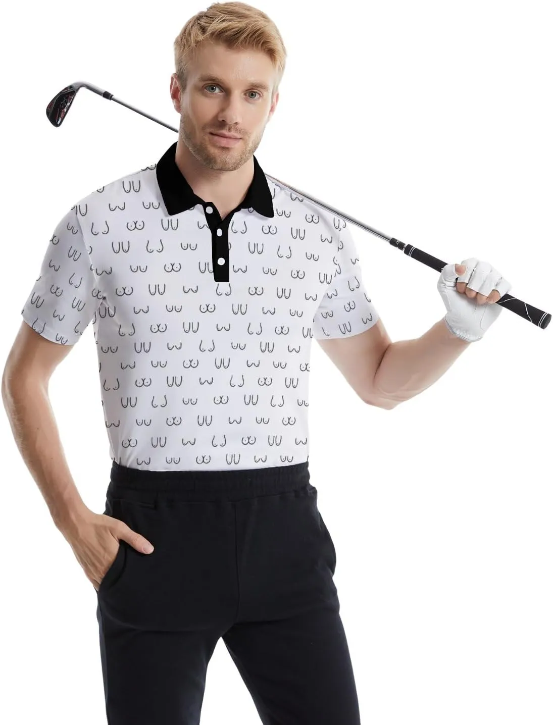 Golf Polos for Men Funny Moisture Wicking Golf Shirts Performance Quick-Dry Polo Shirts Short Sleeve