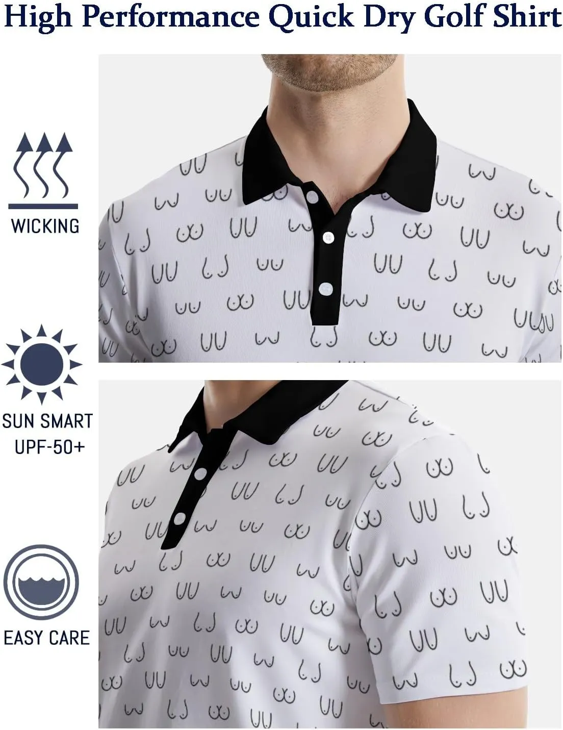 Golf Polos for Men Funny Moisture Wicking Golf Shirts Performance Quick-Dry Polo Shirts Short Sleeve