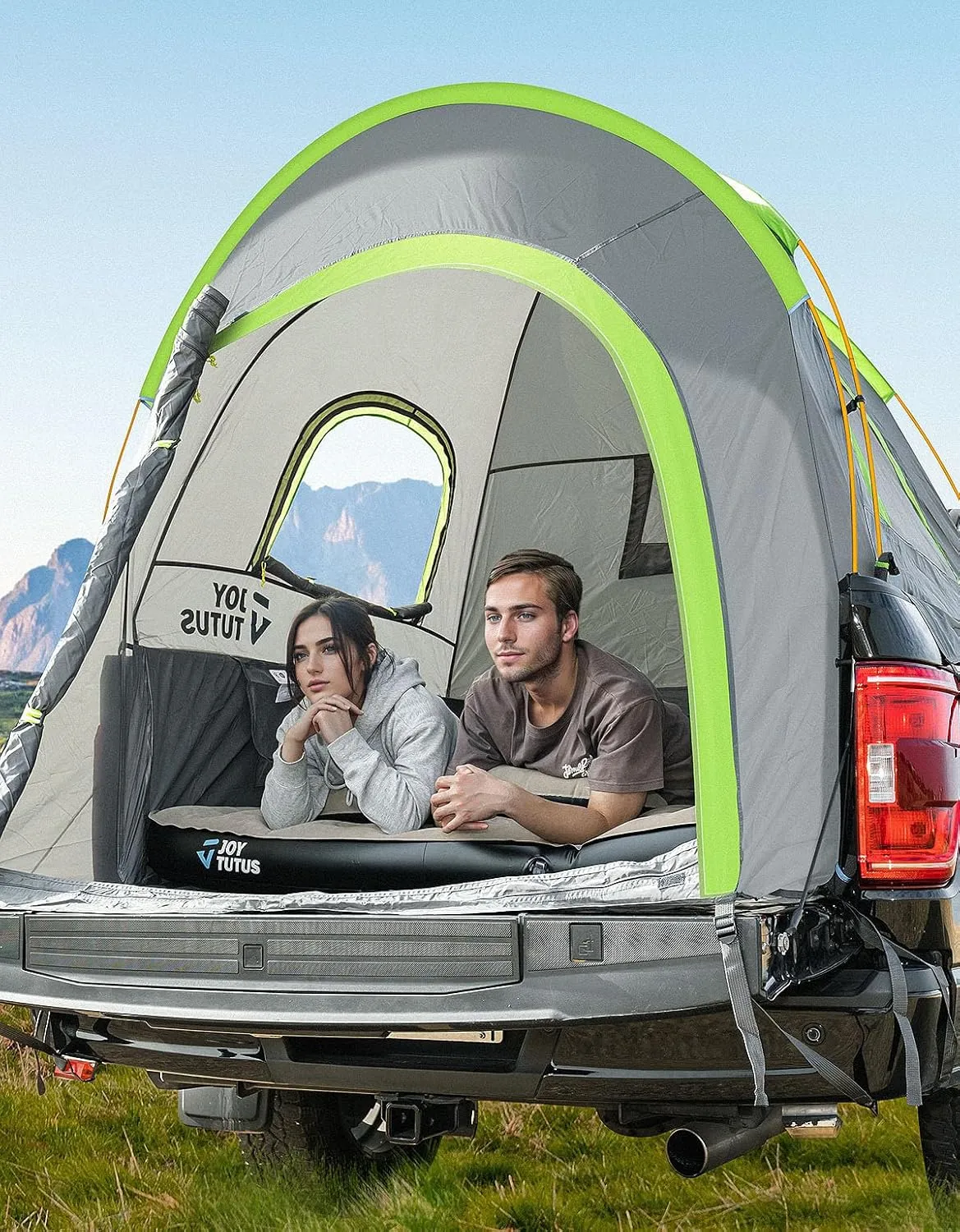 JOYTUTUS Pickup Truck Tent 2.0, Waterproof PU2000mm Double Layer for 2 Person, Portable Truck Bed Tent with Rainfly, 5.5'-6' Camping Preferred - Green, Aluminum Poles