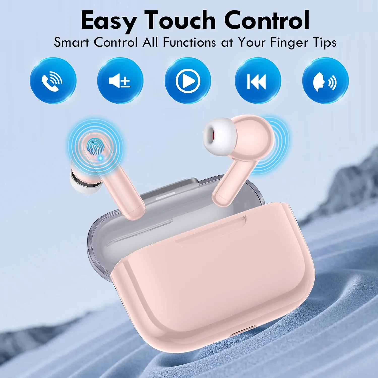 kurdene Wireless Earbuds, Bluetooth 5.3 in Ear Buds Light Weight Headphones with Deep Bass Sound,48 Hours Playtime Headset,Clear Calls Earphones with Mics for Sports Workout Pink