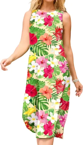 MAKABO Women's Sundress, 2025 Sleeveless Round Neck Casual Fashion Beach Tank Summer Dresses with Pockets Pleated Front Dress