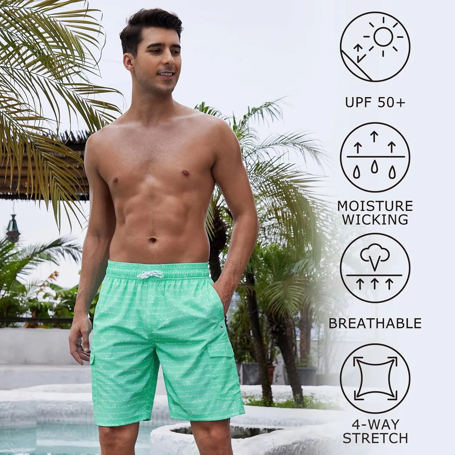 Men's 9" Swim Trunks UPF 50  Quick Dry Beach Board Shorts with Mesh Lining Lightweight Bathing Suits