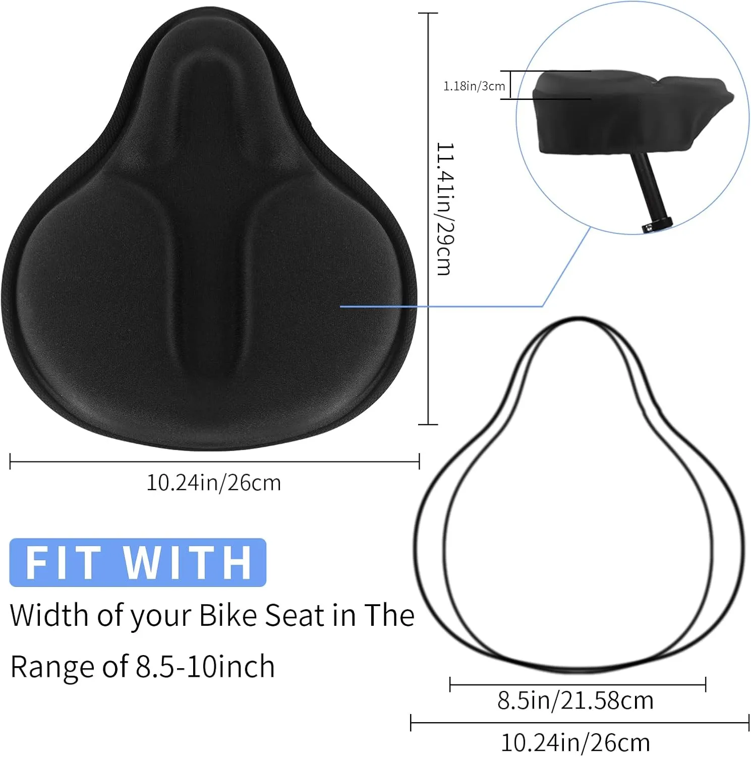 MSDADA Large Gel Bike Seat Cover, Extra Soft Bike Seat Cushion for Men Women Comfort Wide, Fits Indoor outdoor Cycling(11.41 inch x 10.24 inch)