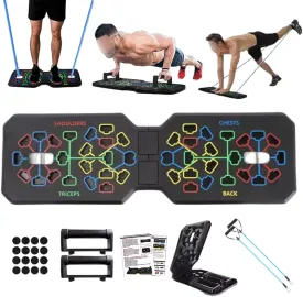 Push Up Board System With Resistance Bands, Portable Home Gym Equipment, Foldable Full Body Workout Board with Color-Coded Muscle Targeting, Workout at Home & Gym