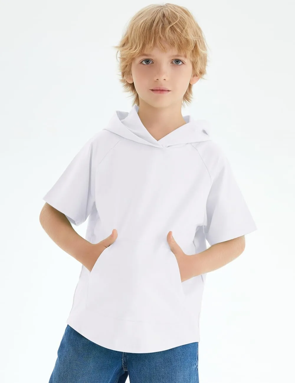 Spring&Gege Boys Light Weight Short Sleeve Hoodie Casual Solid Pullover Hooded T-shirt with Pocket