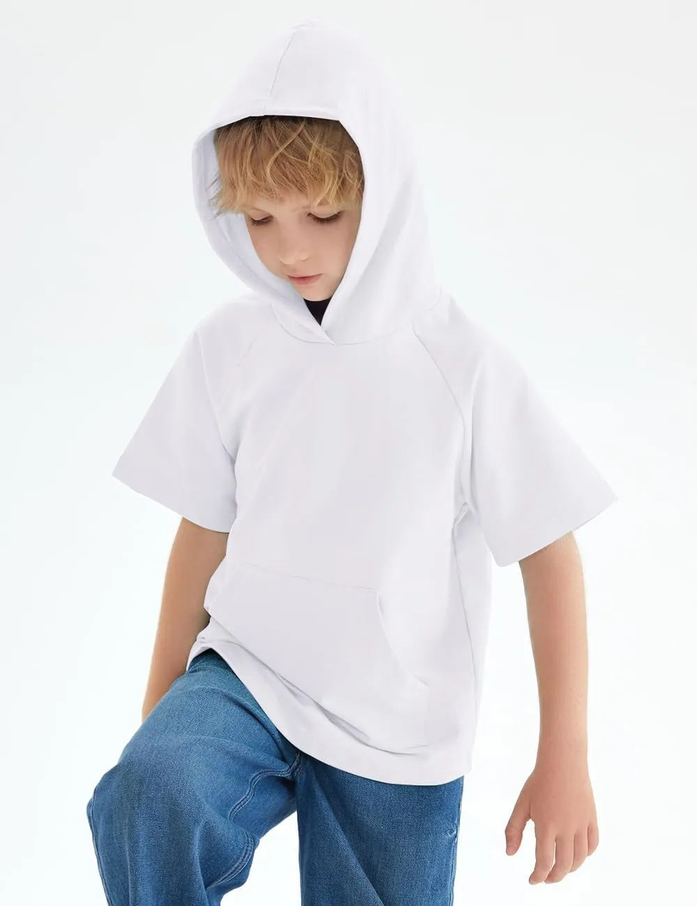 Spring&Gege Boys Light Weight Short Sleeve Hoodie Casual Solid Pullover Hooded T-shirt with Pocket
