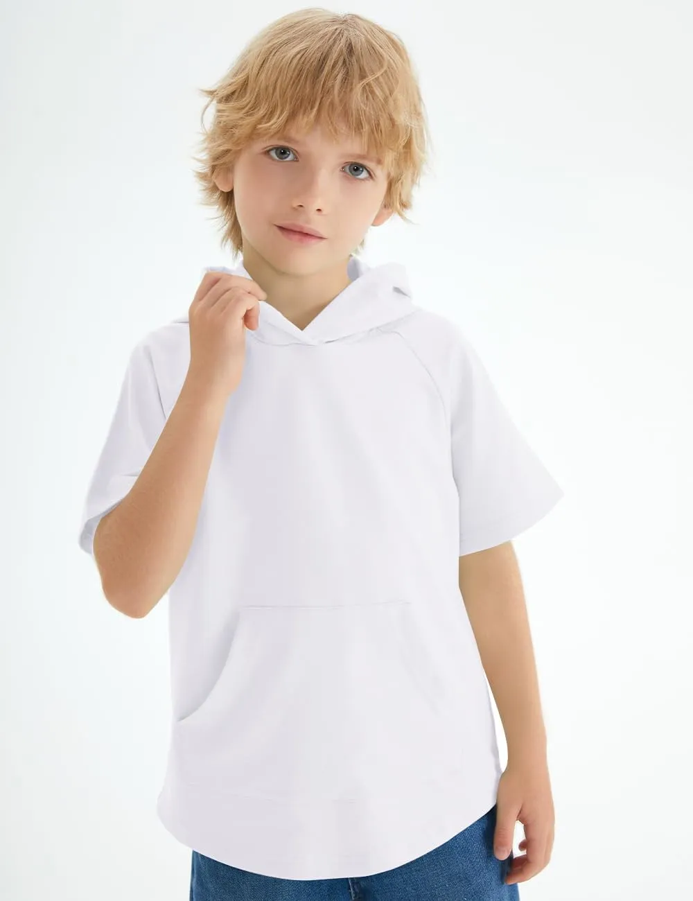 Spring&Gege Boys Light Weight Short Sleeve Hoodie Casual Solid Pullover Hooded T-shirt with Pocket