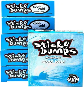 Sticky Bumps Original surf Wax Cool-Cold - 6 Pack | Long-Lasting Surfboard Wax | Great Bump Building for Surfing | Non-Toxic, Nature-Safe | for Surfboard surf Wax Temps 69F / 20C & Below.