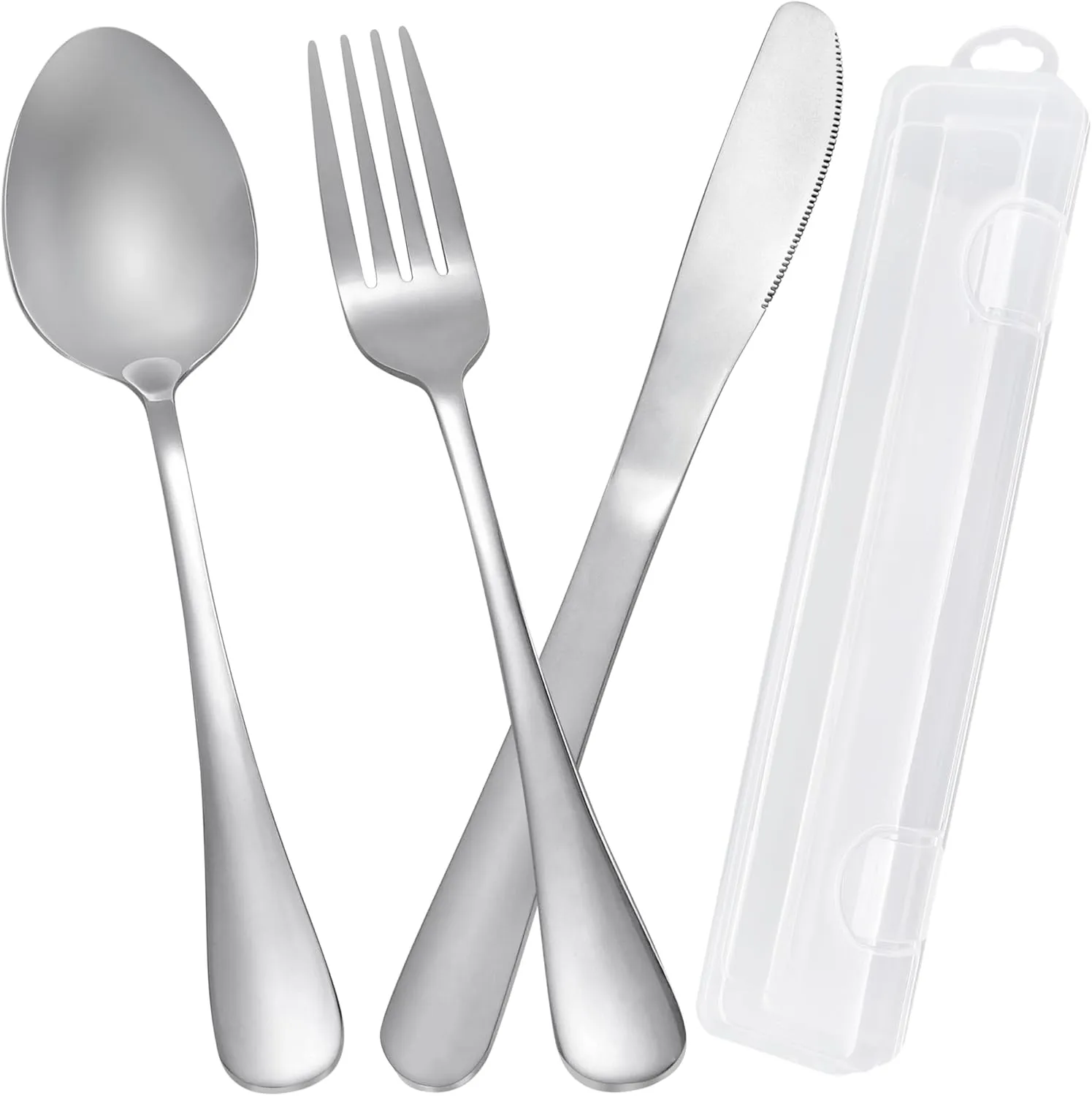 Travel Utensils with Case Stainless Steel Knife Fork Spoon Set Reusable Cutlery for Lunch Box Portable Silverware KitSilver