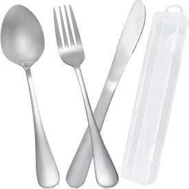 Travel Utensils with Case Stainless Steel Knife Fork Spoon Set Reusable Cutlery for Lunch Box Portable Silverware KitSilver