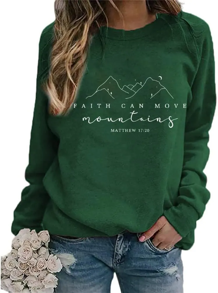 Yimoya Jesus Sweatsahirts God is Good Shirts Womens Faith Can Move Mountain Sweatshirt Christian Blouse Tops