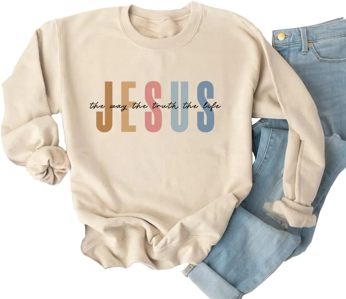 Yimoya Jesus Sweatsahirts God is Good Shirts Womens Faith Can Move Mountain Sweatshirt Christian Blouse Tops