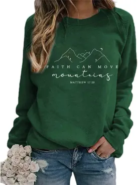 Yimoya Jesus Sweatsahirts God is Good Shirts Womens Faith Can Move Mountain Sweatshirt Christian Blouse Tops
