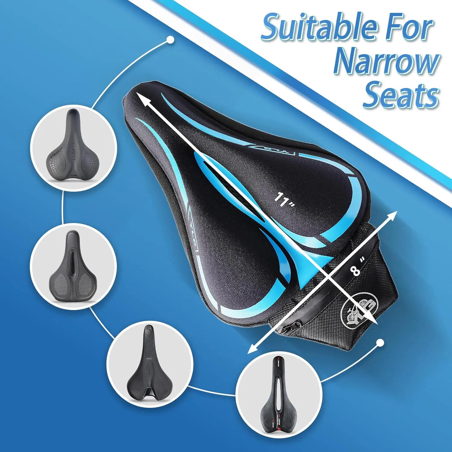 YLG Bike Seat Cover, Memory Foam & Gel Bike Seat Cushion Cover for Men Women, Comfortable Bicycle Seat Cover for Peloton/Fixed/Cruiser/Indoor/Outdoor Bike seat with Waterproof Cover
